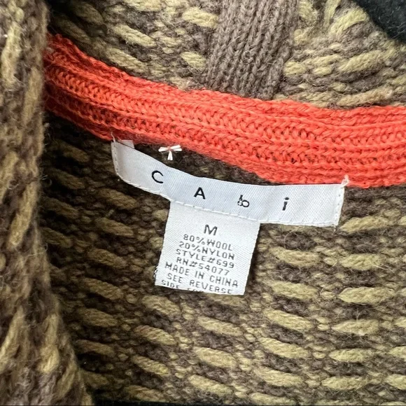 CABI green chunky knit floral embroidery hooded duster cardigan sweater womens M - Picture 4 of 5